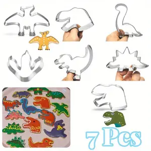 7PCS Dinosaur Cookie Cutters Set Stainless Steel Shaped for Birthday Party Supplies,Footprint and Head,Spinosaurus,Dinosaur Birthday Party
