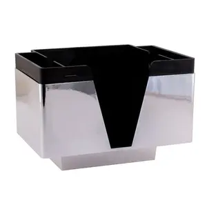 Black/Chrome 3-Compartment Plastic Napkin Bar Caddy, Home Organizer Accessory for Kitchen Countertop Storage