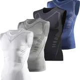 VRYXAL Men's 4-Pack Seamless Compression Tank Tops - Quick Dry, Fitted, Breathable Sleeveless Workout Activewear, Sports Singlet for Gym, Running, Under Tees