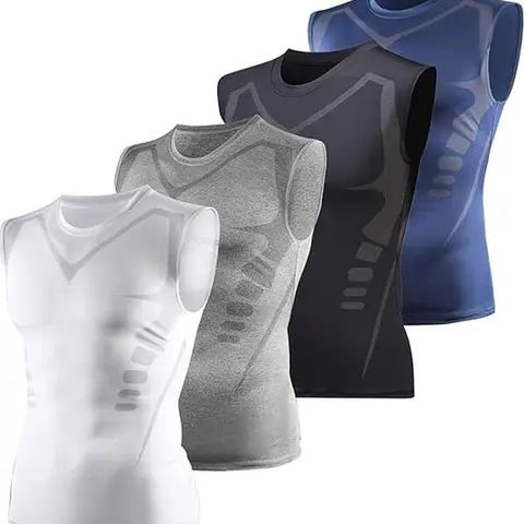 VRYXAL Men's 4-Pack Seamless Compression Tank Tops - Quick Dry, Fitted, Breathable Sleeveless Workout Activewear, Sports Singlet for Gym, Running, Under Tees