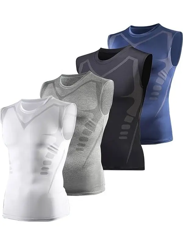 4 Pack Men's Seamless Compression Sleeveless Shirts, Slim Fit Quick Dry Breathable Tank Tops for Workout, Fitness, Gym, Running, Hiking & Outdoor Active Sports Gymclothes compression tank top summerwins,summerwins