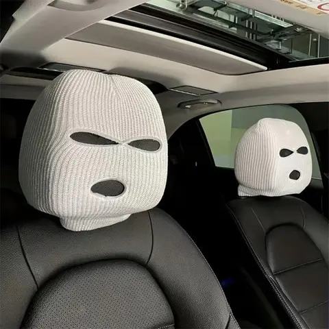 2 PCS Car Headrest Covers - Funny Face Ski-Trimmed Winter Outdoor Sports Masks, Interior Accessories, Cool Stuff, Decor Gift, Universal Front Seat Protectors, Car Decor Gift