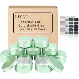 LIYAR 3 oz Tins 20 Pack, Empty 3oz Tin with Lids, Round Salve Tins Aluminum Cans with Lids Rust-Resistant Containers for DIY, Crafts, Salve, Balm, Storage & More (Pale Green)