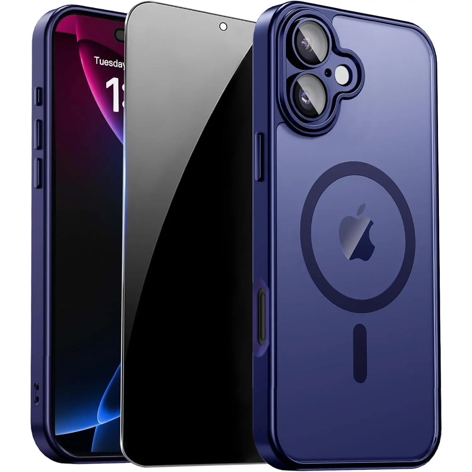 MagSafe-Compatible Magnetic Translucent Matte Shockproof Protective iPhone 17 Case with Privacy Screen Protector, Camera Protection, Wireless Casing Cover, Blue Women's Mobile Phone Accessory