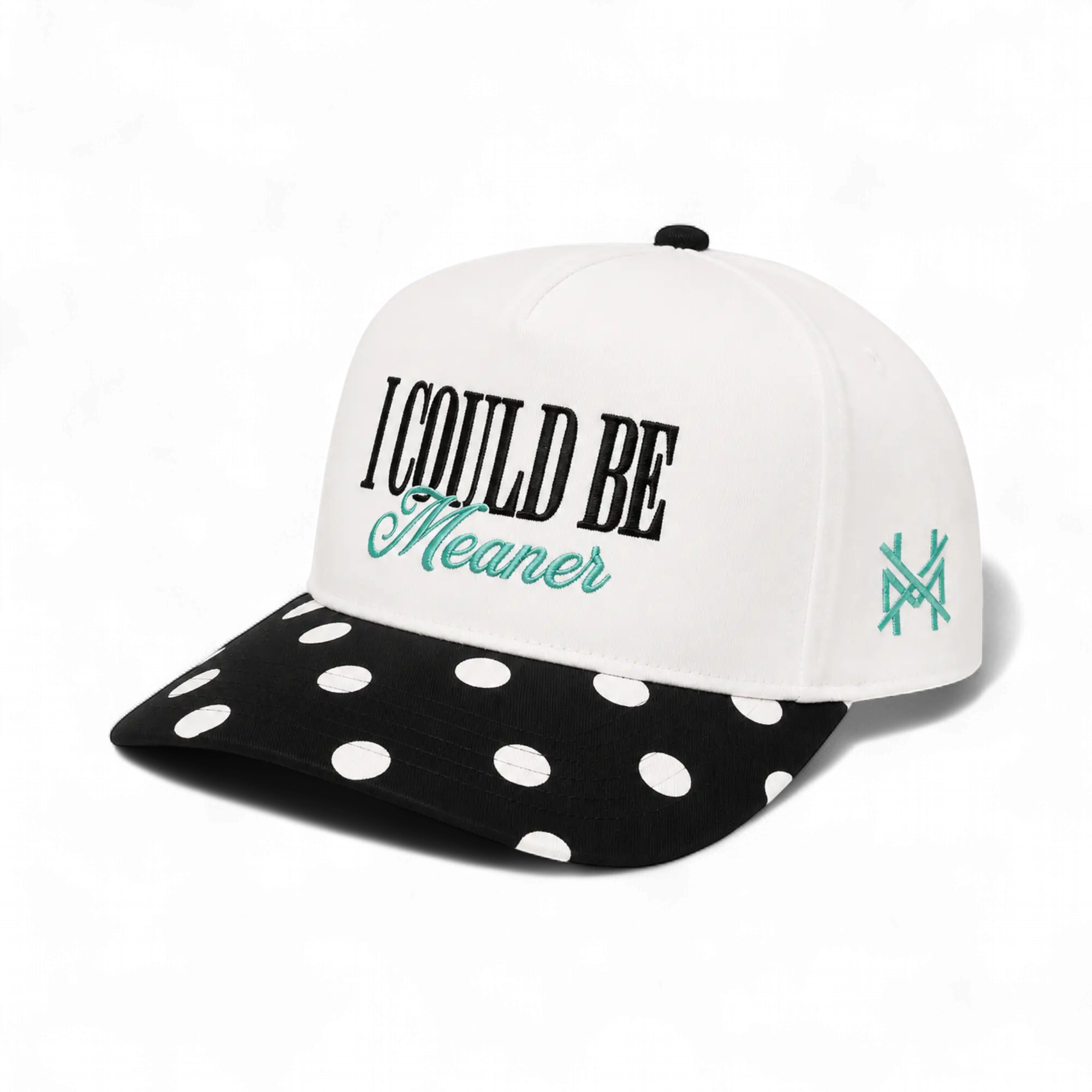 I Could Be Meaner MadHatter's Embroidered Snapback Adjustable (Up To A Size 8 Head) Premium Trucker Hat