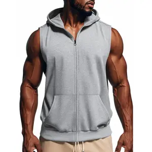 Men's Sleeveless Zip-Up Hoodie, Casual Loose Fit Hooded Tank Vest with Pocket for Summer