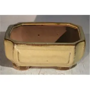 212 MAIN Rectangular Ceramic Bonsai Pot - 6.125x5x2.125 in, Olive Green, Ceramic Material, Bonsai Boy Design, Rectangular Shape