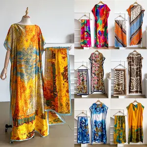 Women Elegant Floral Print Robe Set with Shawl Collar Dress, Long Scarf Headband