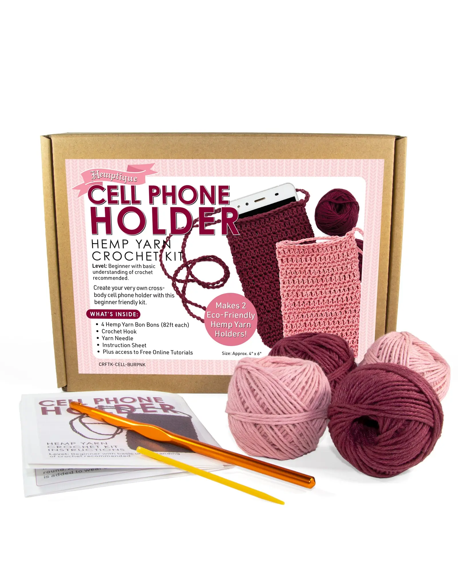 Hemp Yarn Crochet Kit - Cell Phone Holder