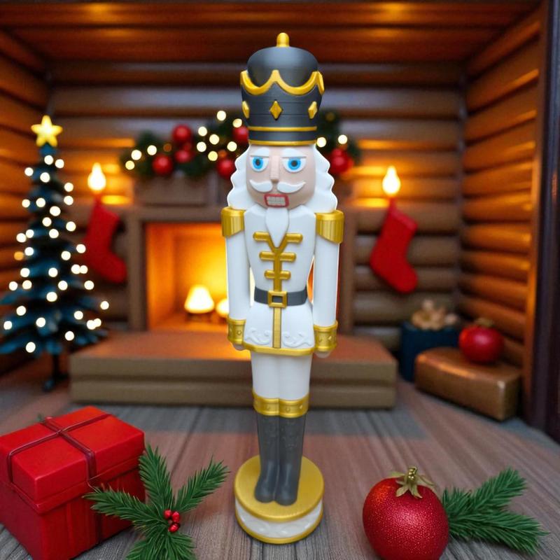 The Kit Kiln Ornate White & Gold Chunkable Nutcracker Classic Holiday Shimmering Plastic Figure 12 Inches Tall for Christmas Gift Giving
