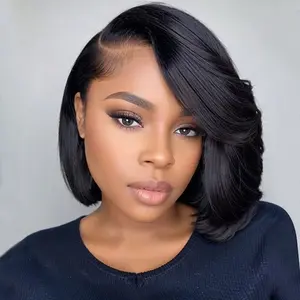 OQ HAIR Blow Out Straight Bob Wear Go Glueless Wig 7x5 HD Lace Front Wig Human Hair Pre-Bleached Tiny Knots