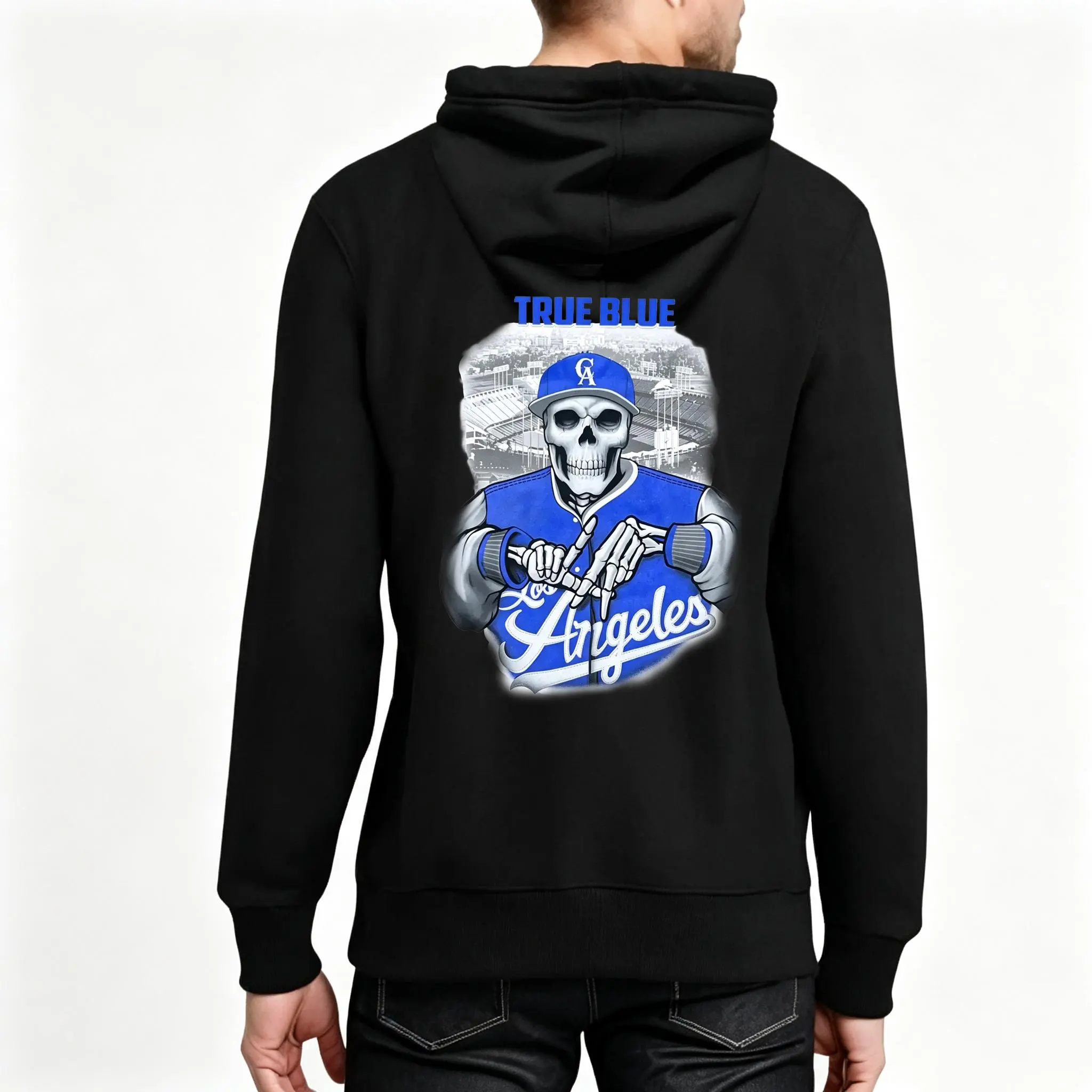 🌇 💀 Men's True Blue Los Angeles Cotton Short-Sleeve Sports Hoodie, Streetwear Menswear Sports Top