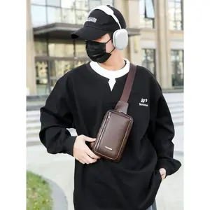 Men's Casual Plain Color Sling Bag, Fashionable PU Leather Crossbody Chest Bag for Work & Daily Used, Casual Trendy Versatile High-quality Daily Commuting Bag