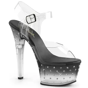 Pleaser Aspire-608STD Women's Rhinestone Ankle Strap Sandals with 6" Heel and 2 1/4" Platform - Footwear