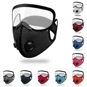 Detachable Goggles Activated Carbon Anti-Pollution Mask, PM2.5 5-Layer Filter Face Mask, Reusable Replaceable Cycling Dust Mask with Breathing Valve, HD Clear Goggles, Breathable Comfortable Protective Mask