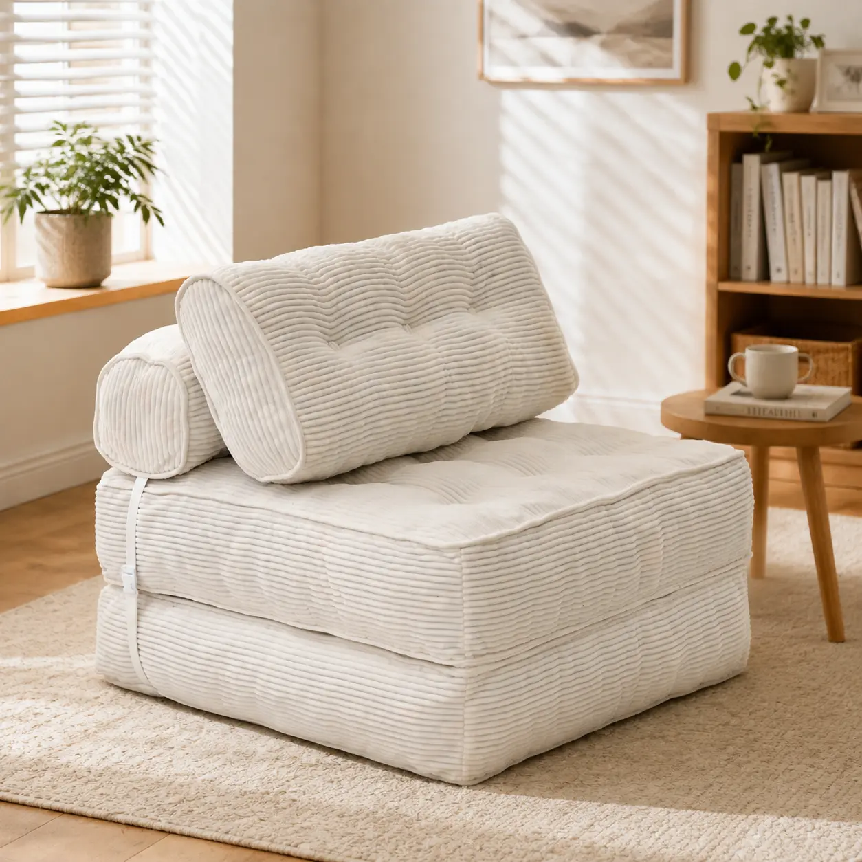 Convertible Corduroy Folding Sofa Bed, 2-in-1 Folding Lazy Sofa Bed with Adjustable Backrest, Soft Bean Bag Lounge Chair for the Living Room, Bedroom, and Guest Room, Oversized Sleeper Chair