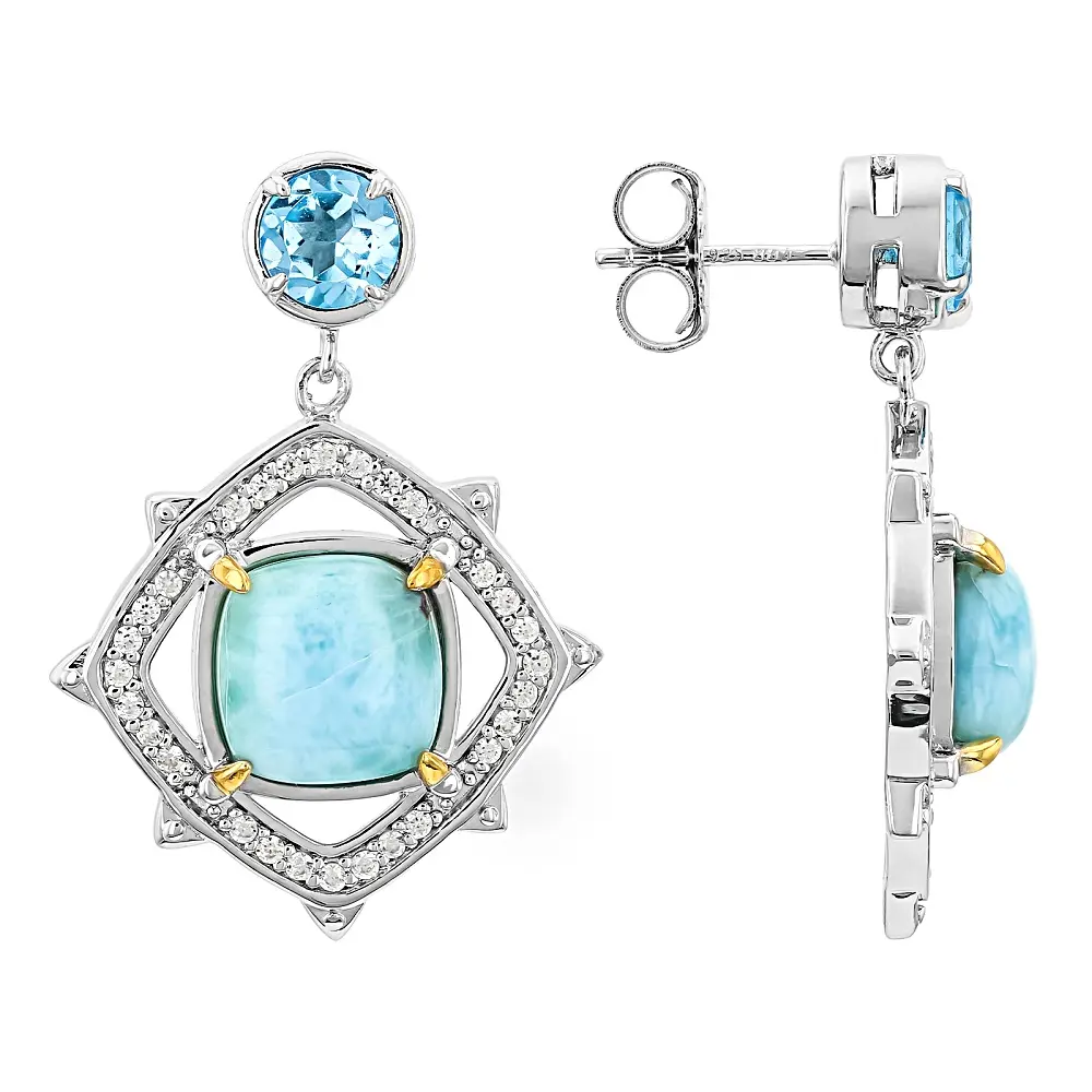 JTV Blue Larimar Rhodium Over Sterling Silver Earrings 2.32ctw