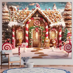 Merry Christmas Gingerbread House & Snow Tree Background Banners Multi-Sizes Ideal for Gifts Birthday Parties Theme Parties Home Bedroom Decorations Indoor Outdoor Use Festive Banners for Every Occasion, Ideal gift bf