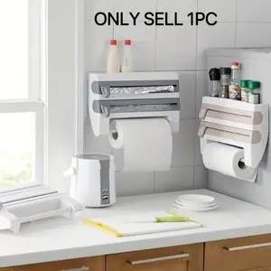 Multi-Functional Food Wrap Cutter, Wall-Mounted Kitchen Paper Holder, Slide Knife Aluminum Foil Divider Box, Storage Organizer