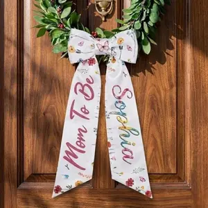 Personalized Mom To Be Door Sash, Custom Name Floral Wreath Ribbon, Baby Shower Gift, Gender Reveal & Nursery Decor