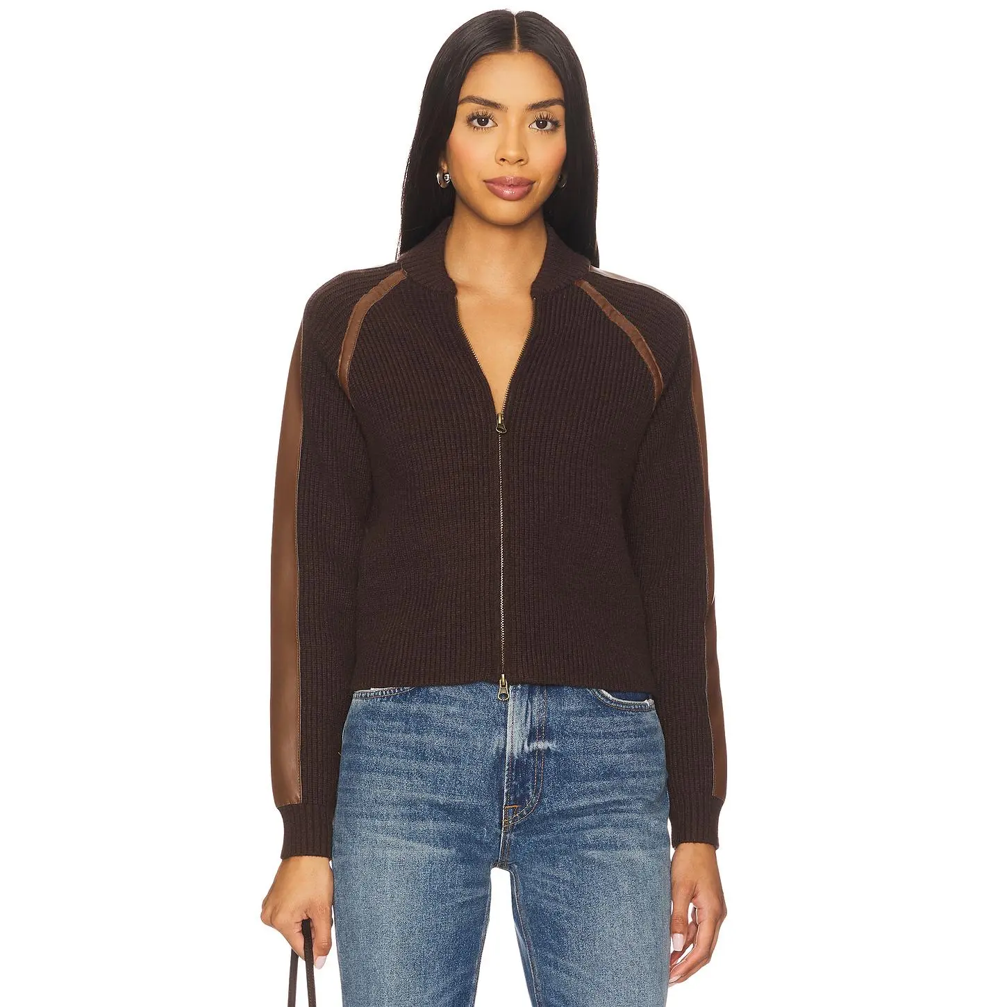 Central Park West Atlas Raglan Zip Up Jacket in Chocolate