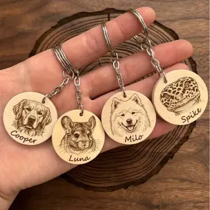 Personalized Pet Keychain – Custom Engraved Wooden Dog & Cat Keyring, Custom Pet Gift, Animal Lover Present