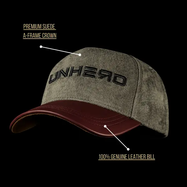 UNHERD Crimson Ash Origins Collection Hat Slate Suede Crown Oxblood Leather Brim Satin Lining A-Frame Structure Low Fit Premium Materials Quality Caps with Moisture-Wicking Sweatband and Inner Headliner