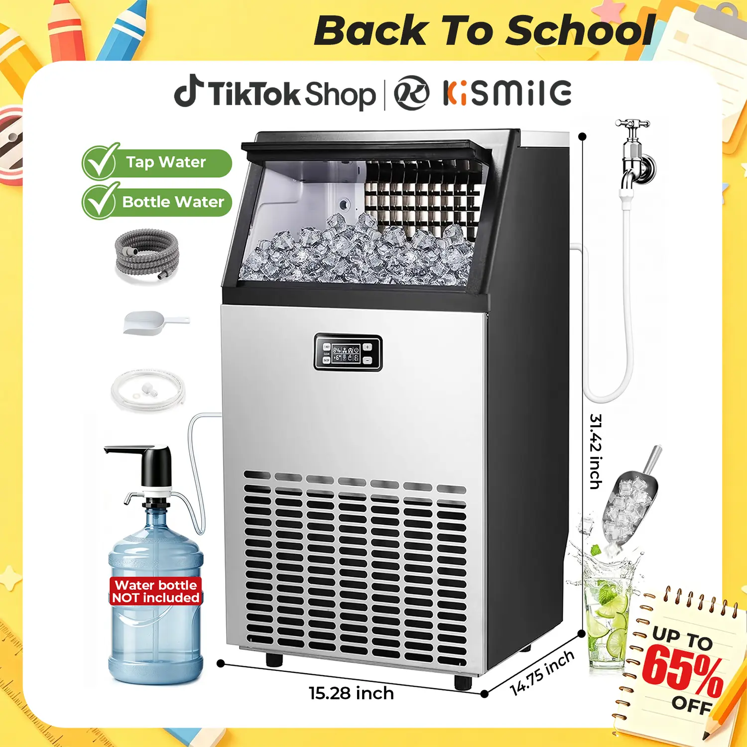 Kismile 2026 Upgraded Commercial Ice Maker Machine, 66lbs/80lbs/100lbs/120lbs 24H Output, Self-Cleaning Stainless Steel Freestanding Unit with LCD Control for Commercial Users, Bar & Outdoor Activities,home essentials