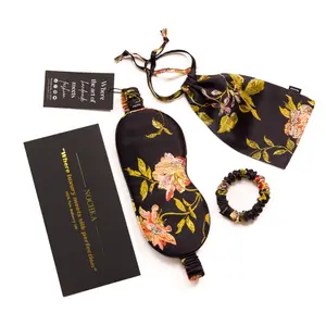 Pure Mulberry Silk Sleepmasks Set with Thin Scrunchie and Pouch - Wild Rose - Skin Care Silky