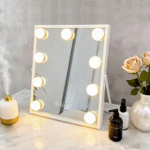 INMTFEI 9-Light Vanity Mirror 25x30cm Stainless Steel Adjustable Stand 3-Color Dimmable LED Makeup Mirror with Touch Control for Bedroom Decor Gifts Surprise Glossy