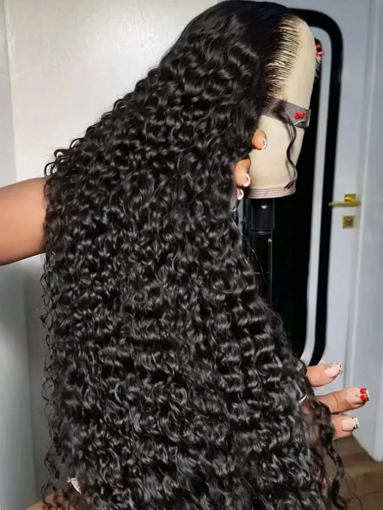 Deep Wave Lace Front Wigs Human Hair 13x4 HD Transparent Lace Frontal Curly Wigs for Women 180% Density Glueless Wigs Human Hair Pre Plucked with Baby Hair Natural Color (30 Inch)
