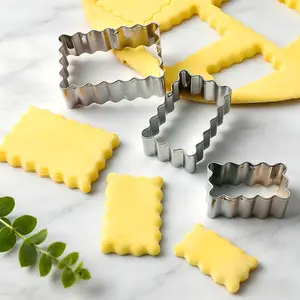 Cookie Cutter Set, Food Grade Stainless Steel, 3-Piece Wave Rectangular Shape, Non-Stick Easy Release, Baking Tools for Beginners