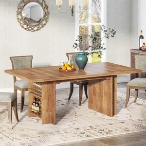 LITTLE TREE Farmhouse Dining Table for 4, 62.99-Inch Rectangular Dining Table with Storage for Kitchen, Living Room