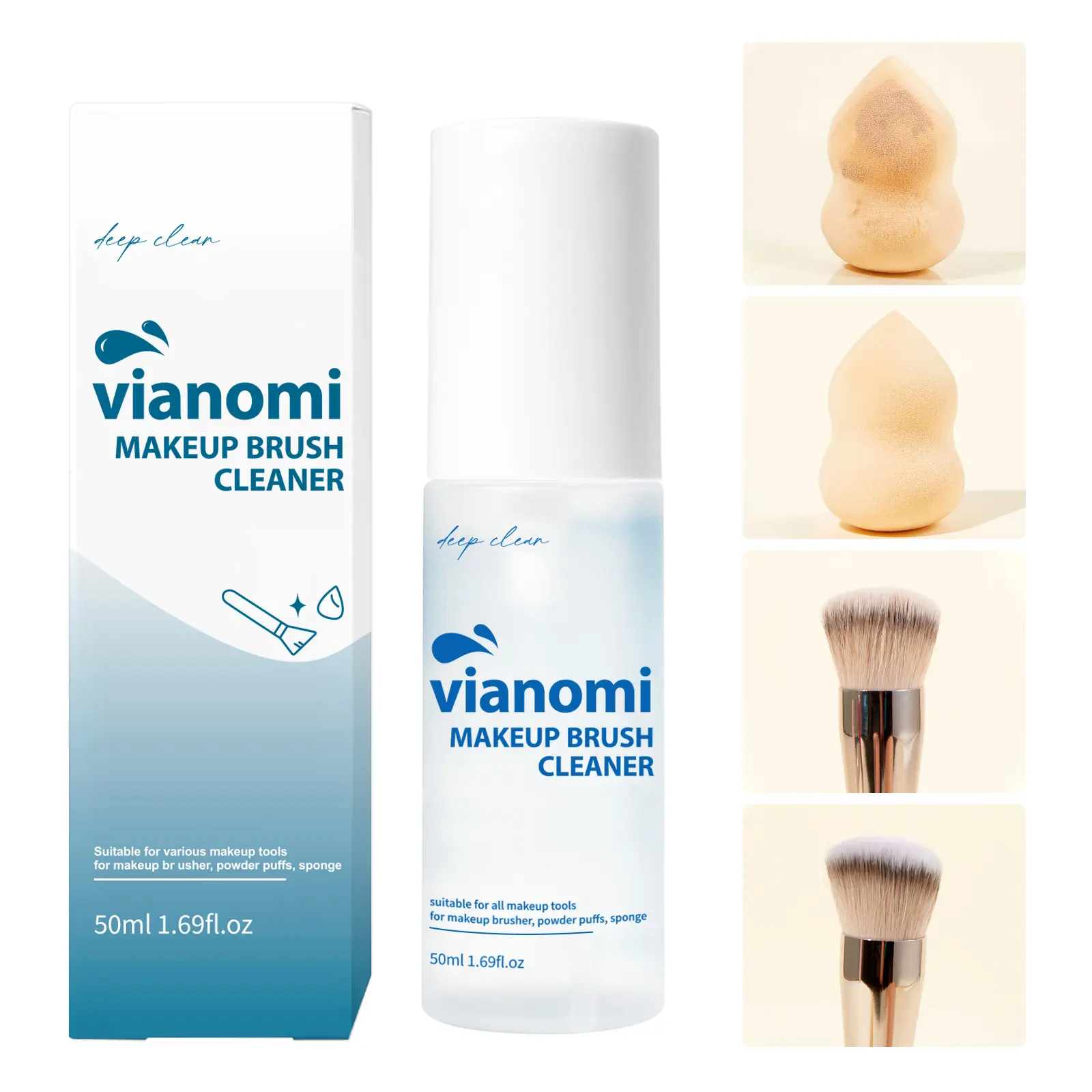 Makeup Brush Cleaner, Make Up Brush Cleansers Solution, Makeup Cleaner for Makeup Brushes, Beauty Sponge, Powder Puff, Makeup Tool Cleaner, Makeup Brush Cleaning, Deep Clean Brush Shampoo 50ml