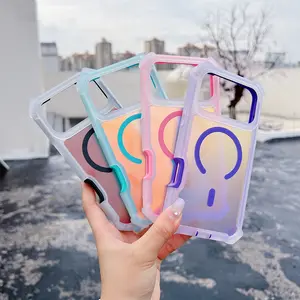 Case for iPhone 17 16 15 14 13 Pro Max Iridescent Laser Armor Case [Compatible with MagSafe]  Wireless Charging Dual Layer Protection Cover