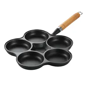 Pancake pan, egg frying pan, multi-hole griddle, non-stick pancake maker, 5-cup egg pan, breakfast pan, mini burger pan, induction pancake pan, wooden handle pancake pan, family breakfast pan, non-stick egg pan, multi-functional griddle, kitchen cookware