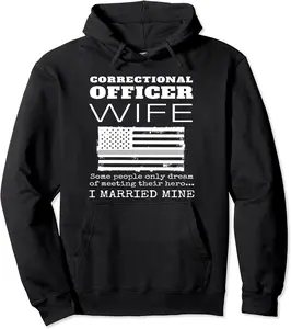Proud Correctional Officer Wife Thin Silver Line USA Flag Pullover Hoodie - 32B07PY41BJY