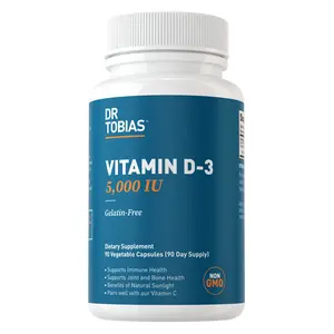 Dr. Tobias Vitamin D-3 5000 IU Gelatin-Free Capsules - 90 Vegetable Capsules for Optimal Health Benefits & Immune Support - Non-GMO, US Manufactured