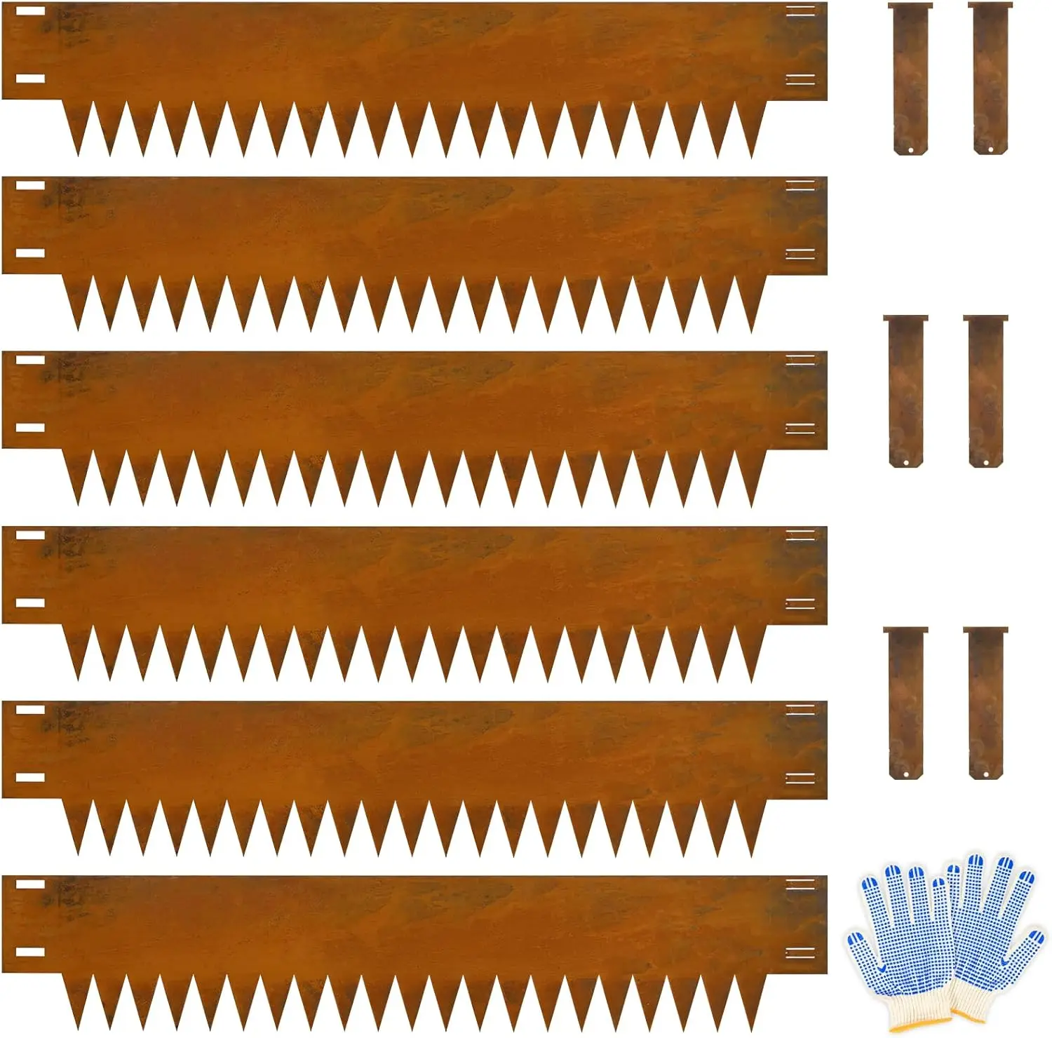 Co rten Steel Landscape Edging 10 Inch Tall 6 Packs, Pre-Rusted Metal Garden Edging, Hammer in Landscape Edging with 6 Clips and a Pair of Gloves, Steel Edging for Landscaping, Garden