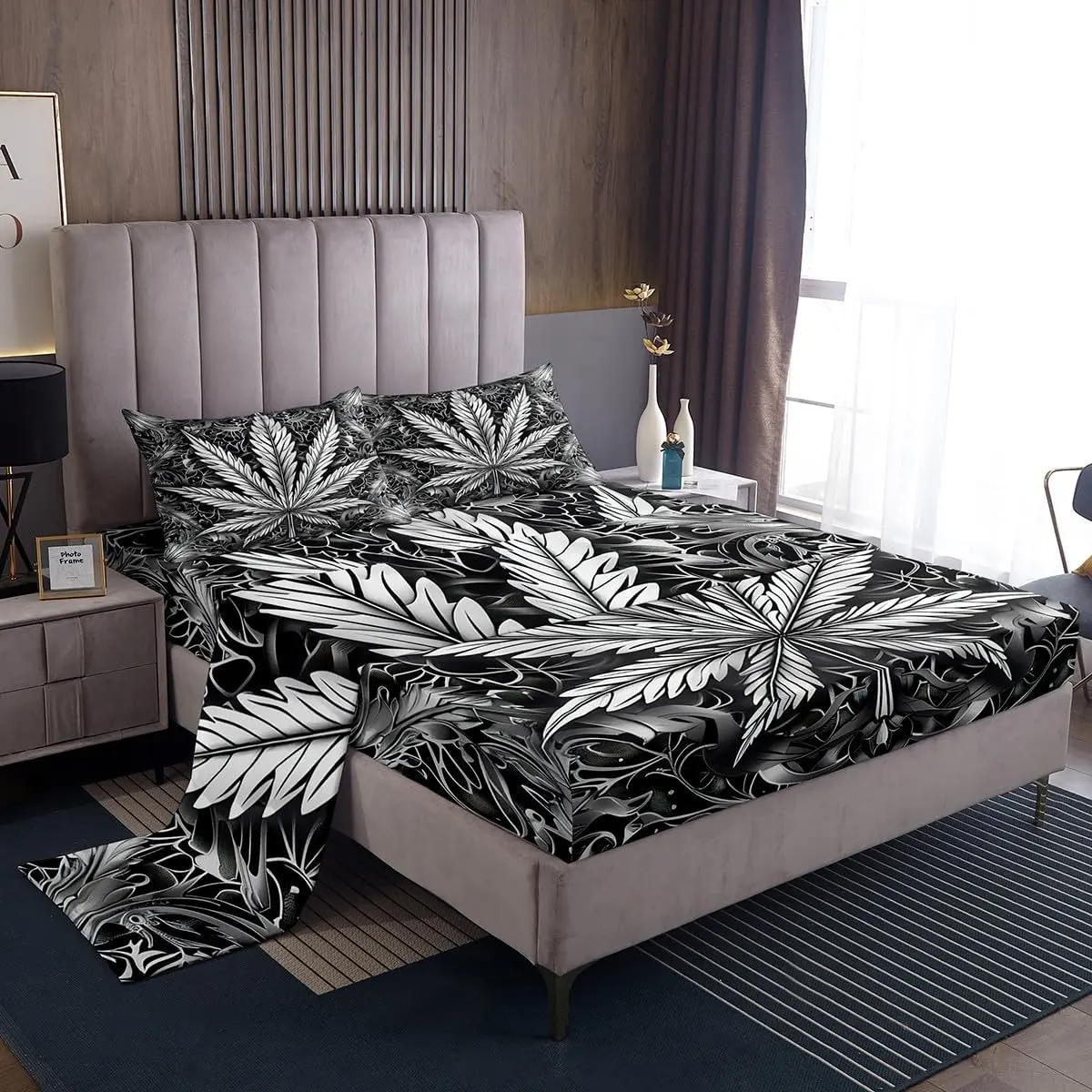 Feelyou Psychedelic Hippie Cannabis Leaf Comfy Bedding Set - Breathable Microfibre Bedding with Deep Pockets, Machine-Washable Decorative Bedsheet Sets for Kids