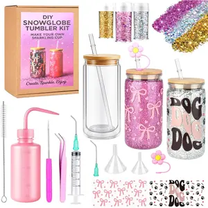 Snow Globe Tumbler Supplies ,16 Pcs DIY Glitter Snowglobe Cup Set- Includes 16oz Double-Wall  Tumbler, UV DTF Wraps, Craft Glitter, and DIY Tools