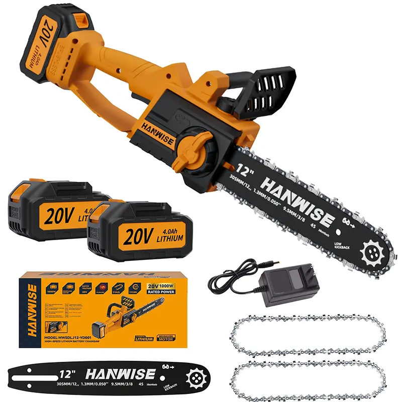12" 1000W Brushless Chainsaw Kit - 2×4.0Ah Batteries, Auto-Oiler, 3500 RPM, Safety Lock for Heavy-Duty Cutting