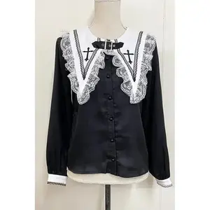 Japanese Gothic Lolita Loose Blouses Sweet Lace Ruffles Embroidery Sailor Collar Shirt Women Punk Style Y2k Long Sleeve Top 2026