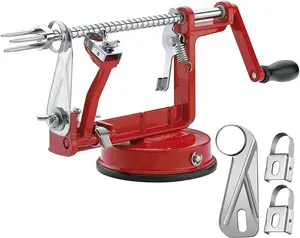 Long Lasting Chrome Cast Magnesium Alloy Apple Peeler Slicer Corer with Stainless Steel Blades and Powerful Suction Base for Apples and Potato (Red)