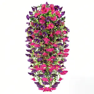 6 Pcs Spring Artificial Hanging Flowers, Faux Silk Morning Glory, UV Resistant, Trailing Vine for Porch Patio Garden Outdoors