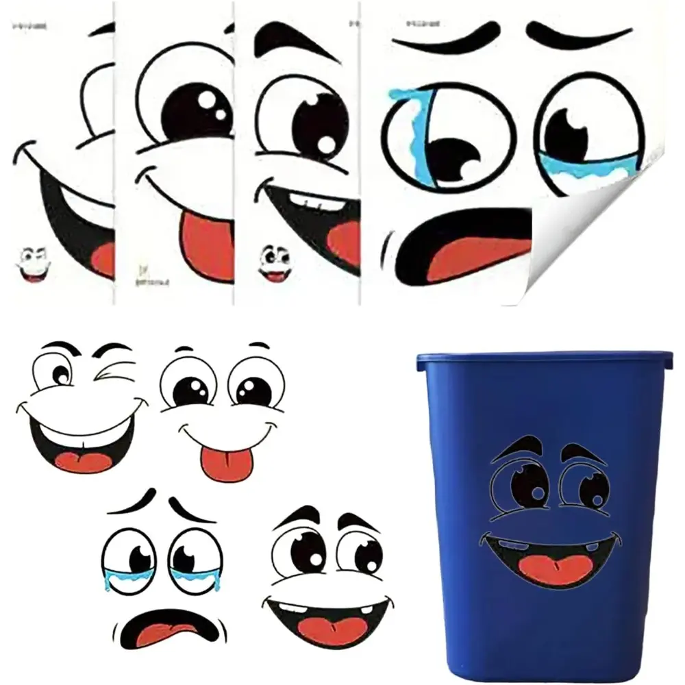 4-Piece Set PVC Decorative Decals - Playful Cartoon Emoji Designs, Removable Self-Adhesive Stickers That Adheres Firmly, Waterproof, Oil-Resistant for Toilet Lids, Trash Cans, Home Organizing and Decorating