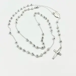 Rosario Diamantado 24” Plata 925 Necklace with Crucifix Charm for Religious Jewelry Collectors