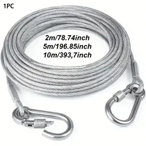 Clothesline with Coated Safety Cable and Anti-drop Wire Rope Hooks, Multi-functional Heavy-duty Wire Rope Available in 2m/5m/10m Lengths. Suitable for Hanging on Various Surfaces, as a Pet Leash, Anti-slip, Rust-proof, and Weather-resistant