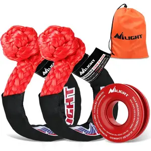Nilight 2PCS Synthetic Soft Shackle 1/2 Inch x 24 Inch &   Ring Kit - 56,000 LBS Shackle Breaking Strength with 46,000 LBS MBS Snatch Pulley for 4x4 Truck SUV ATV UTV Off-Road   Extraction (Red)