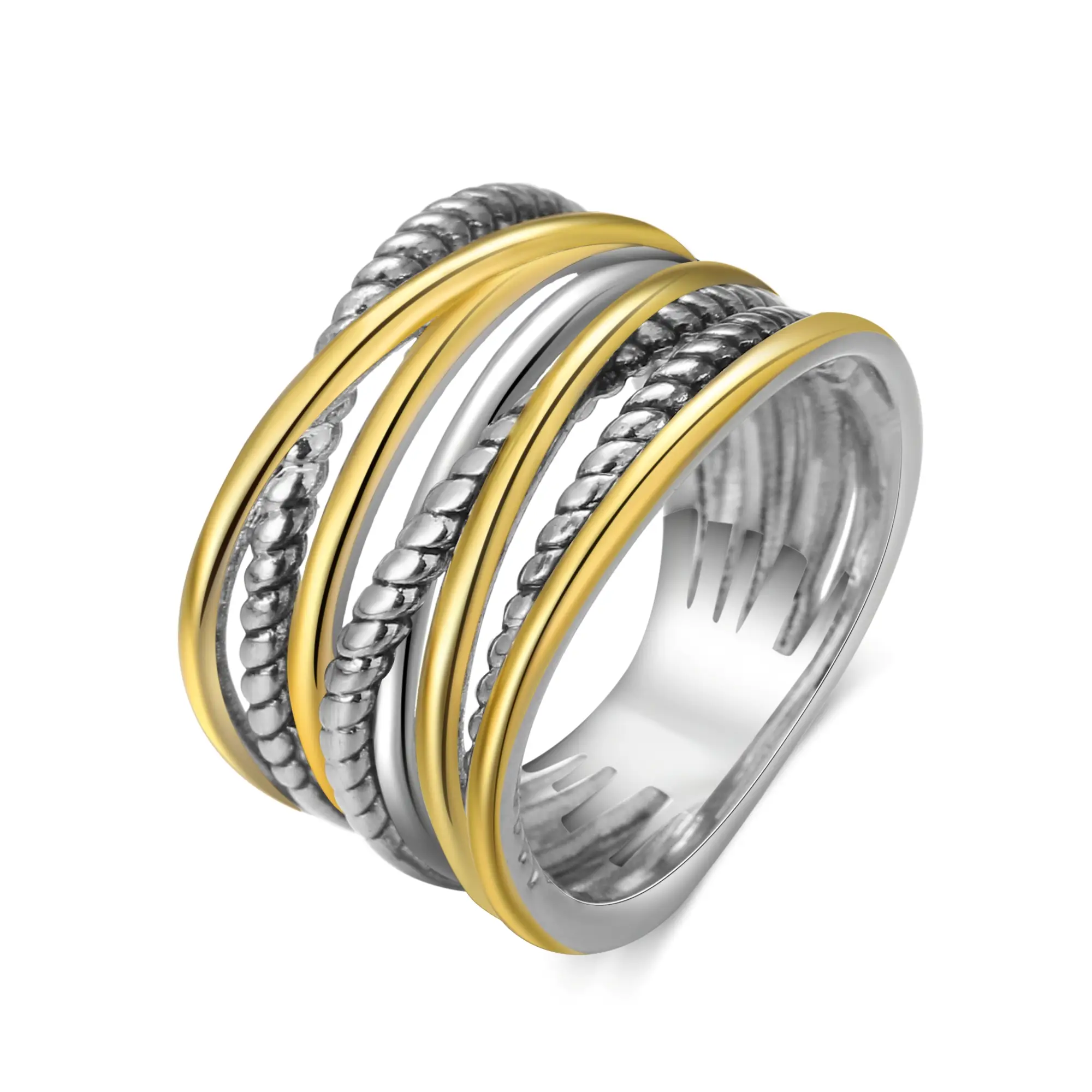 Mytys Two Tone Statement Rings for Women Wire Intertwined Design Band Ring Index Finger Rings Costume Jewelry